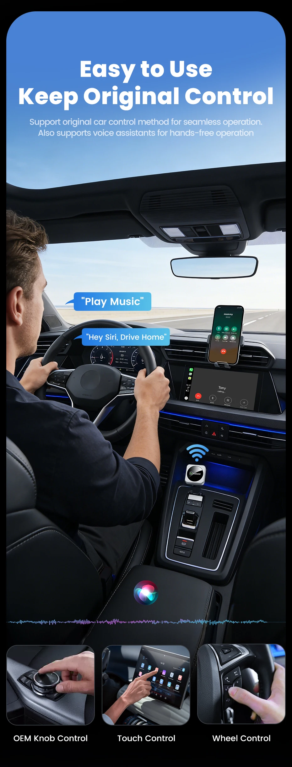 Toocki 2-in-1 Wireless CarPlay & Android Auto Adapter BT 5.3 WiFi 5G 2.4G Plug Play USB-C for iPhone Android Car with Wired CarP