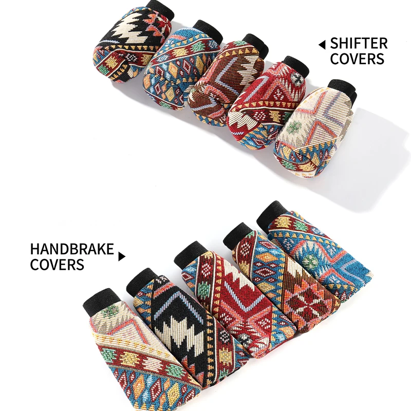 3PCS Boho Car Interior Set (Includes 1 Steering Wheel Cover, 1 Gear Shift Cover, and 1 Handbrake Cover) Fits All Seasons