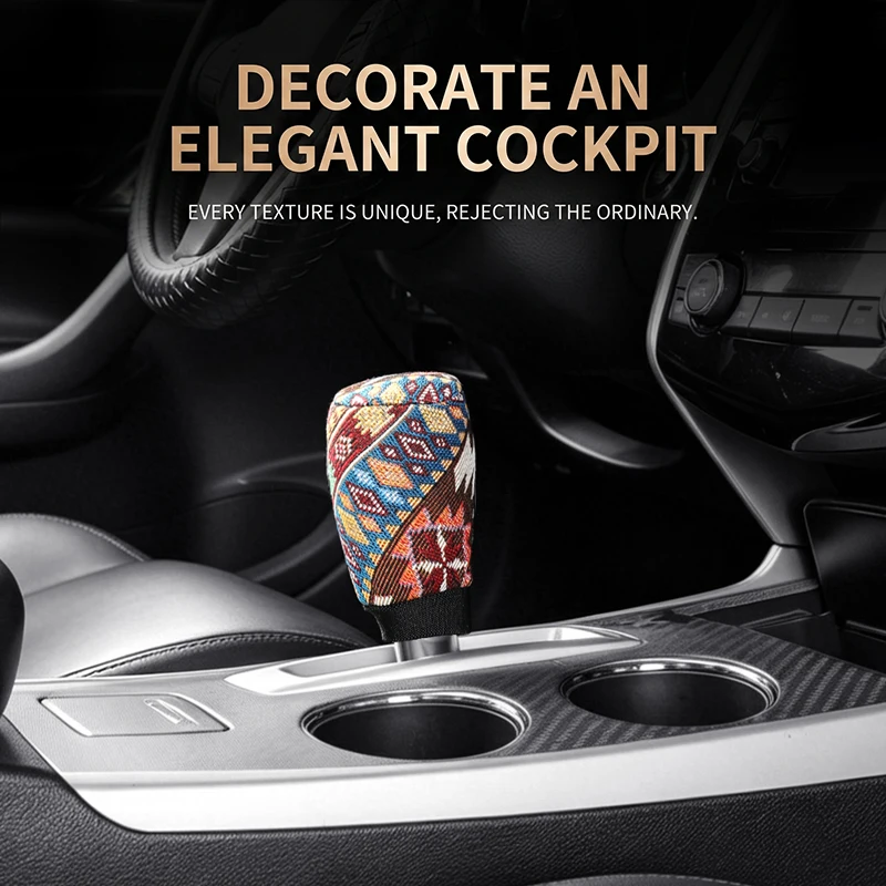 3PCS Boho Car Interior Set (Includes 1 Steering Wheel Cover, 1 Gear Shift Cover, and 1 Handbrake Cover) Fits All Seasons