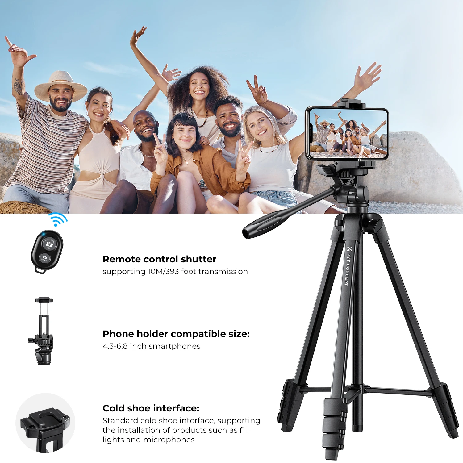 K&F CONCEPT 1.5 m Aluminum Camera Phone Tripod Stand 1.34 lbs Ultra Lightweight with Remote and Cellphone Holder B174A1 Tripods