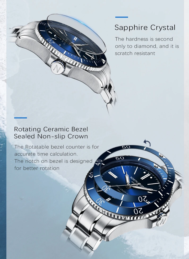NORTH EDGE ANCHOR 42MM Men Mechanical Wristwatch Luxury Sapphire Glass MIYOTA 8215 Automatic Watches 10bar Waterproof Watch Men