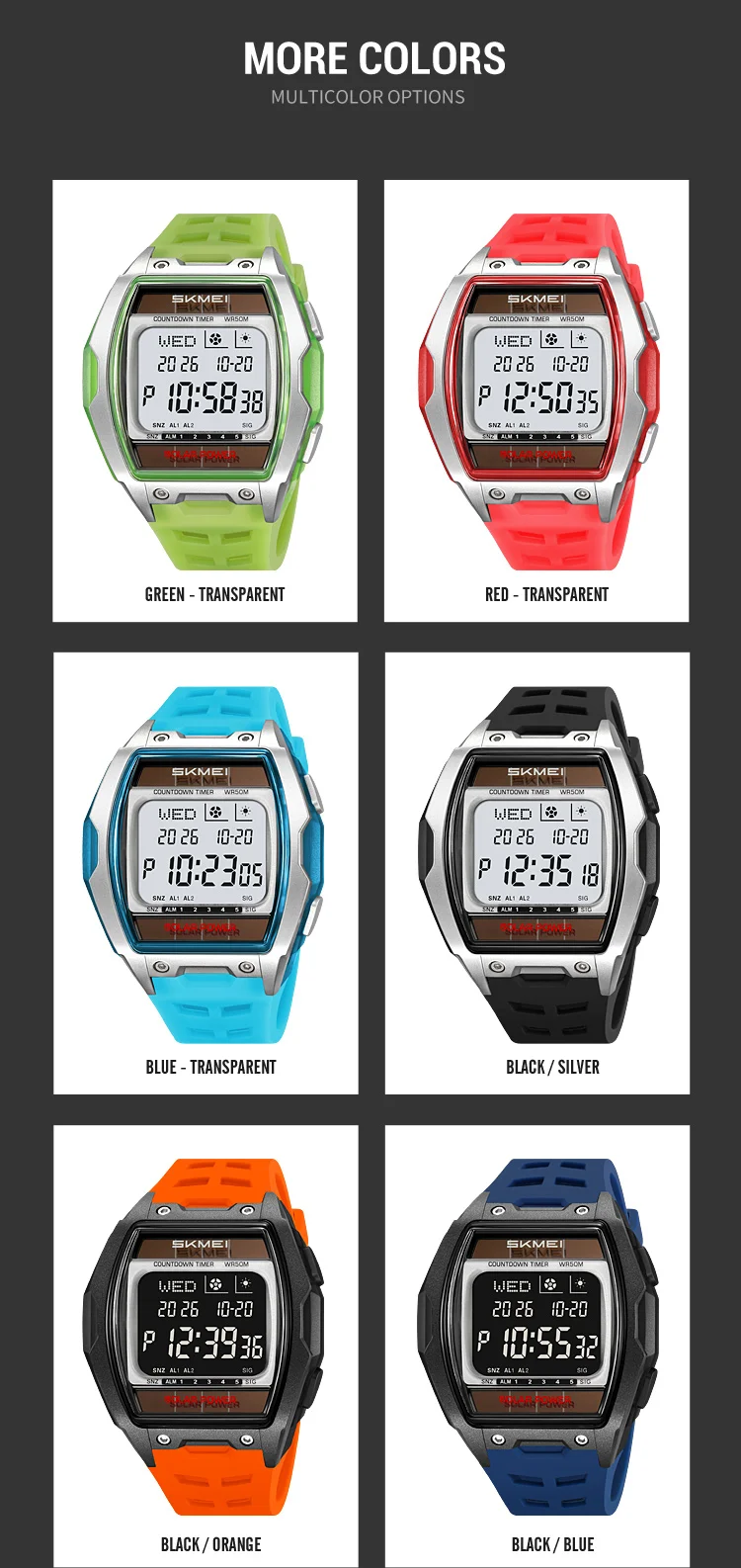 SKMEI 2750 Fashion Men Electronic Watch Solar Power Large Screen Luminous Calendar Multifunctional Outdoor Sport Watches for Man