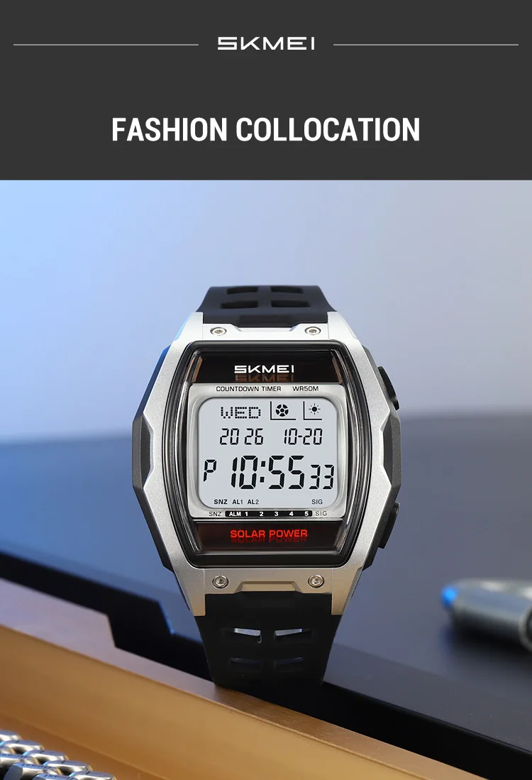 SKMEI 2750 Fashion Men Electronic Watch Solar Power Large Screen Luminous Calendar Multifunctional Outdoor Sport Watches for Man