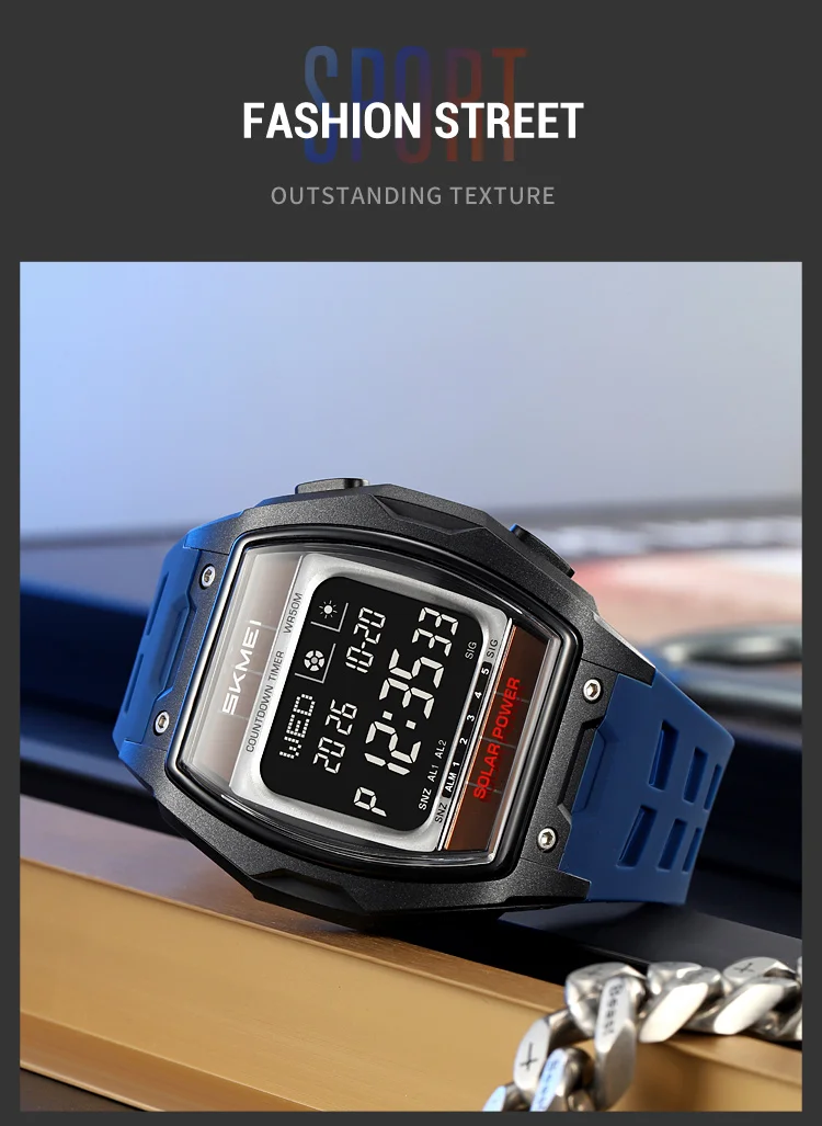 SKMEI 2750 Fashion Men Electronic Watch Solar Power Large Screen Luminous Calendar Multifunctional Outdoor Sport Watches for Man