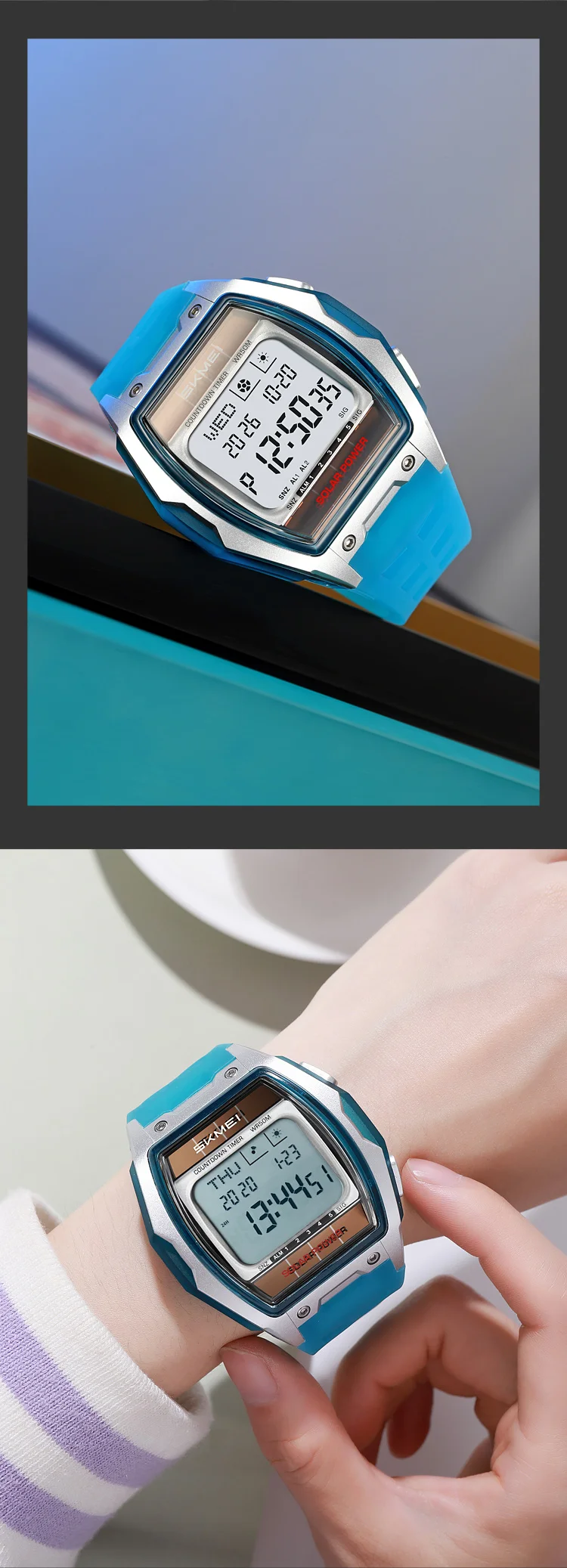 SKMEI 2750 Fashion Men Electronic Watch Solar Power Large Screen Luminous Calendar Multifunctional Outdoor Sport Watches for Man