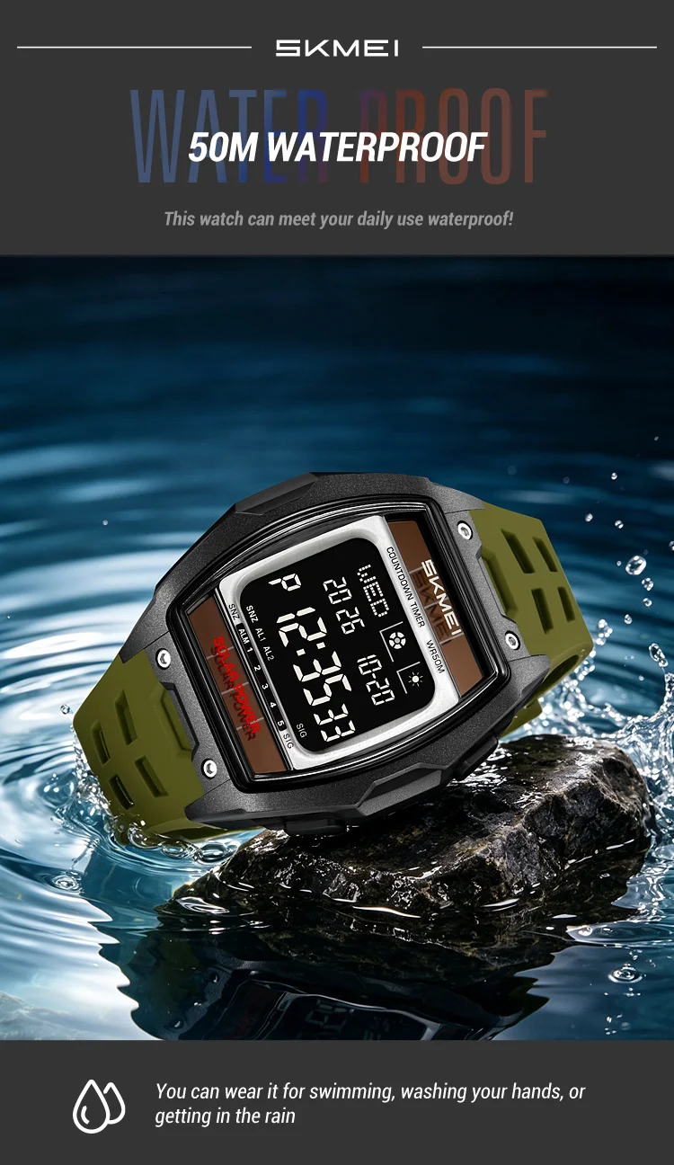 SKMEI 2750 Fashion Men Electronic Watch Solar Power Large Screen Luminous Calendar Multifunctional Outdoor Sport Watches for Man