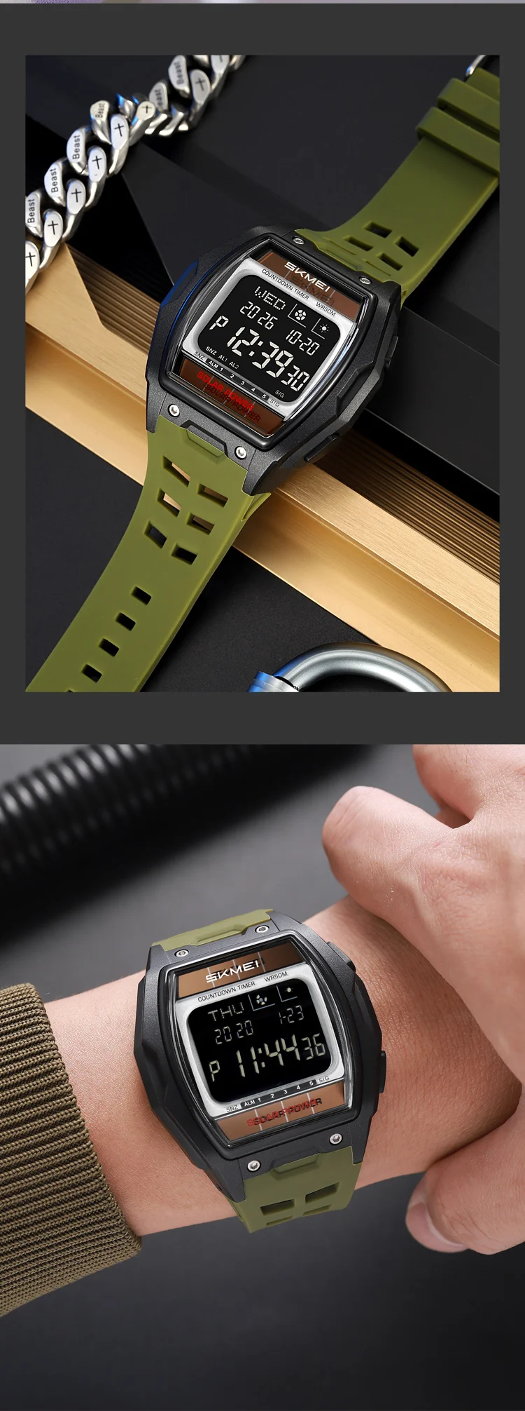 SKMEI 2750 Fashion Men Electronic Watch Solar Power Large Screen Luminous Calendar Multifunctional Outdoor Sport Watches for Man