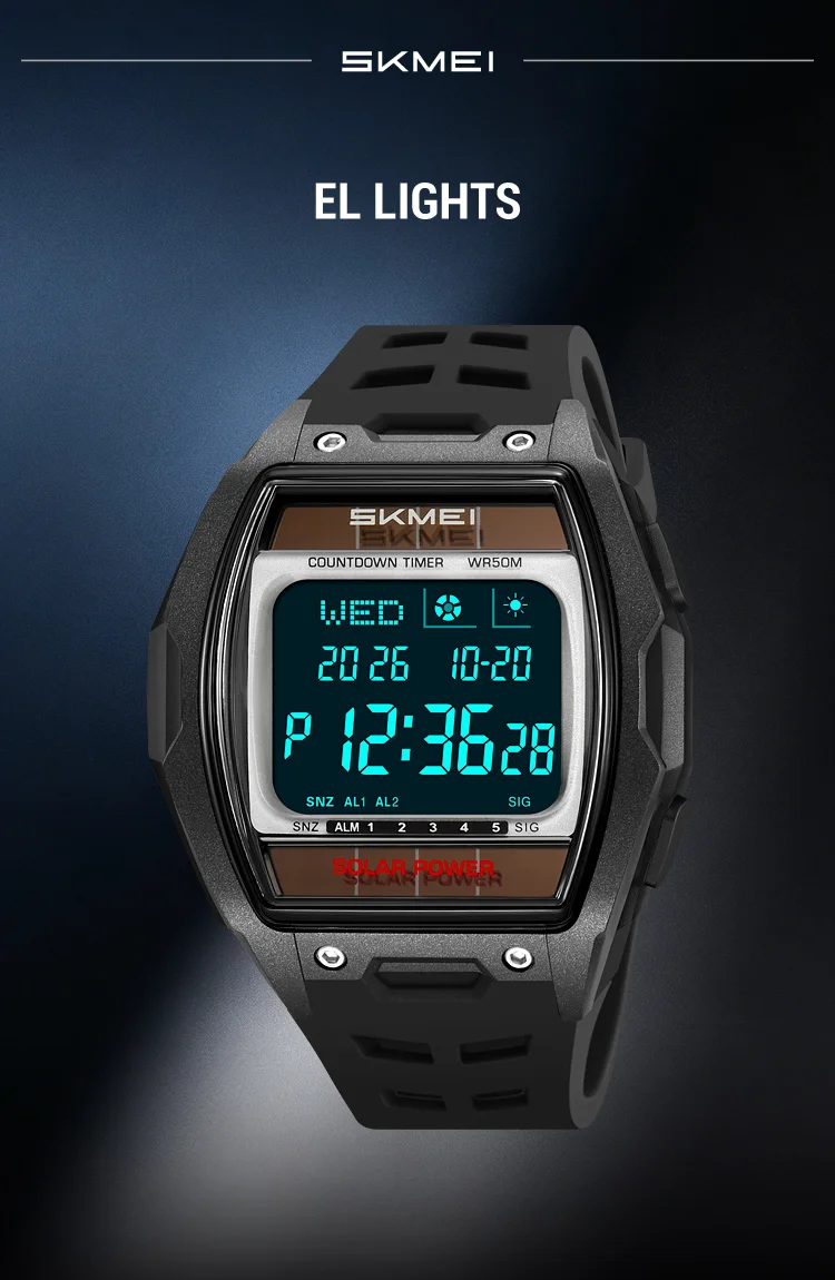 SKMEI 2750 Fashion Men Electronic Watch Solar Power Large Screen Luminous Calendar Multifunctional Outdoor Sport Watches for Man