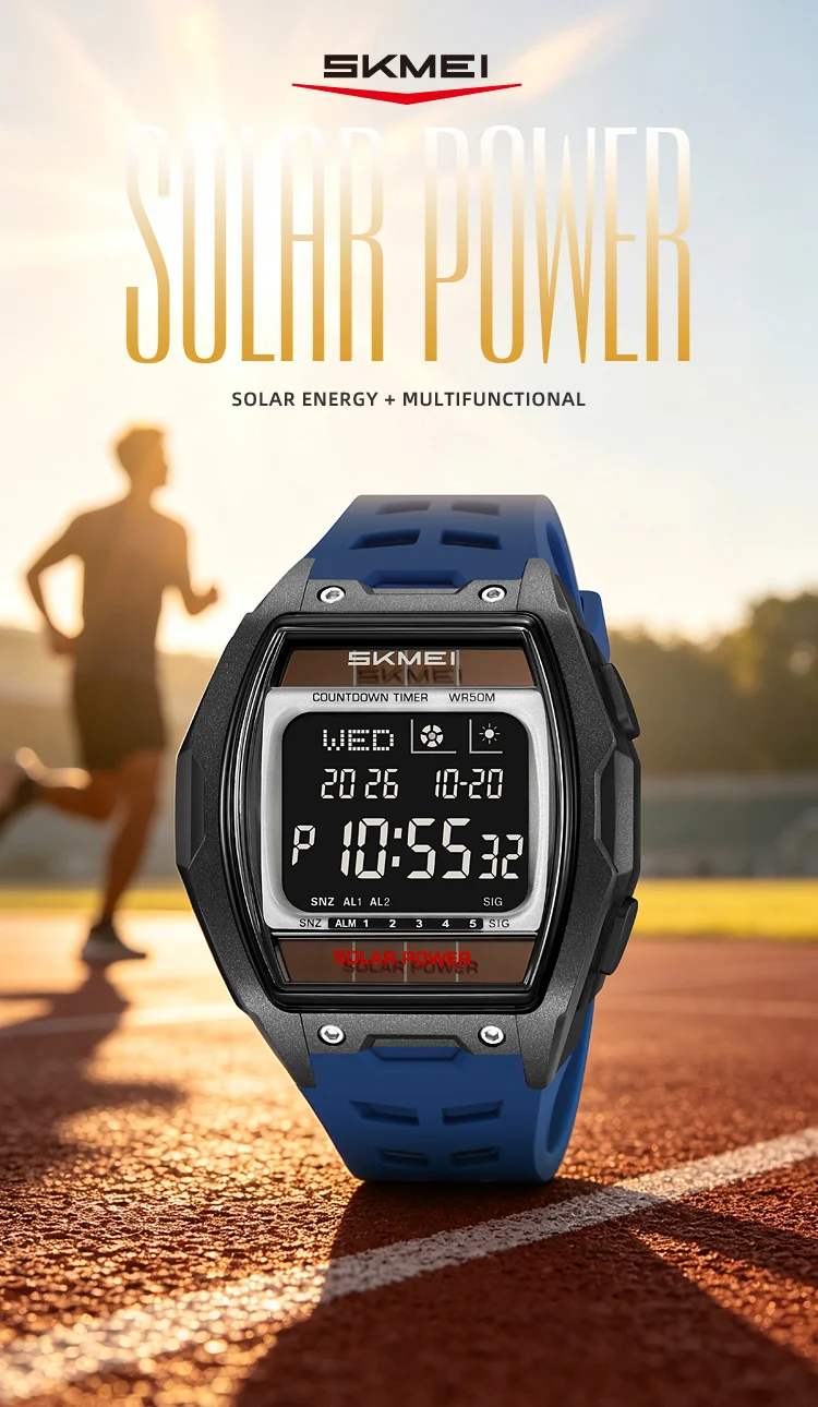 SKMEI 2750 Fashion Men Electronic Watch Solar Power Large Screen Luminous Calendar Multifunctional Outdoor Sport Watches for Man