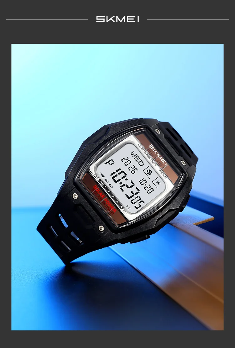 SKMEI 2750 Fashion Men Electronic Watch Solar Power Large Screen Luminous Calendar Multifunctional Outdoor Sport Watches for Man