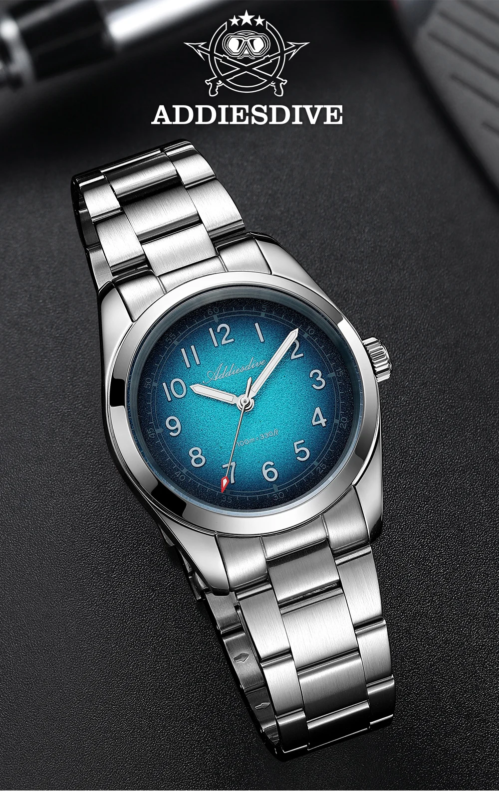 ADDIESDIVE 2026 New 36mm Men's Luxury Quartz Watch Sapphire Crystal 100m Water Resistance Super Luminous Stainless Steel Watch
