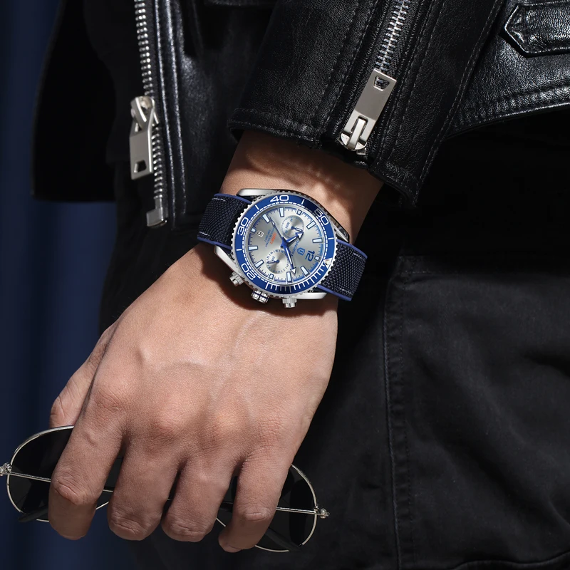 QINGXIYA Brand Luxury Multifunctional Quartz Watch Men Silicone Strap Waterproof Luminous Chronograph Watches Mens Sports Watch