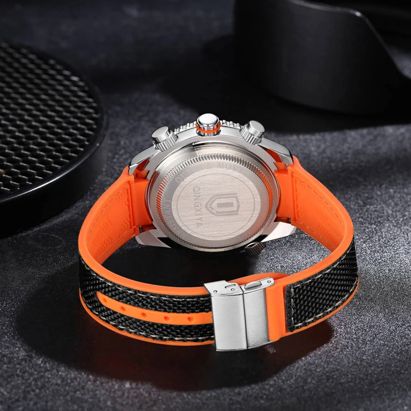 QINGXIYA Brand Luxury Multifunctional Quartz Watch Men Silicone Strap Waterproof Luminous Chronograph Watches Mens Sports Watch