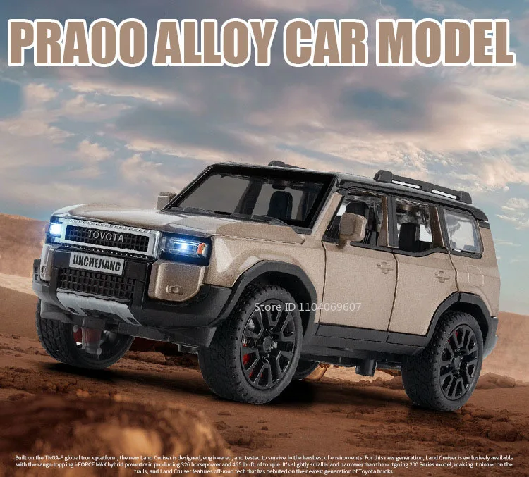 1:32 Prado SUV Car Model Toys Alloy Die-casting Pull Back 6 Doors Opened Sound Light Off-road Vehicle Gifts for Kids Collection