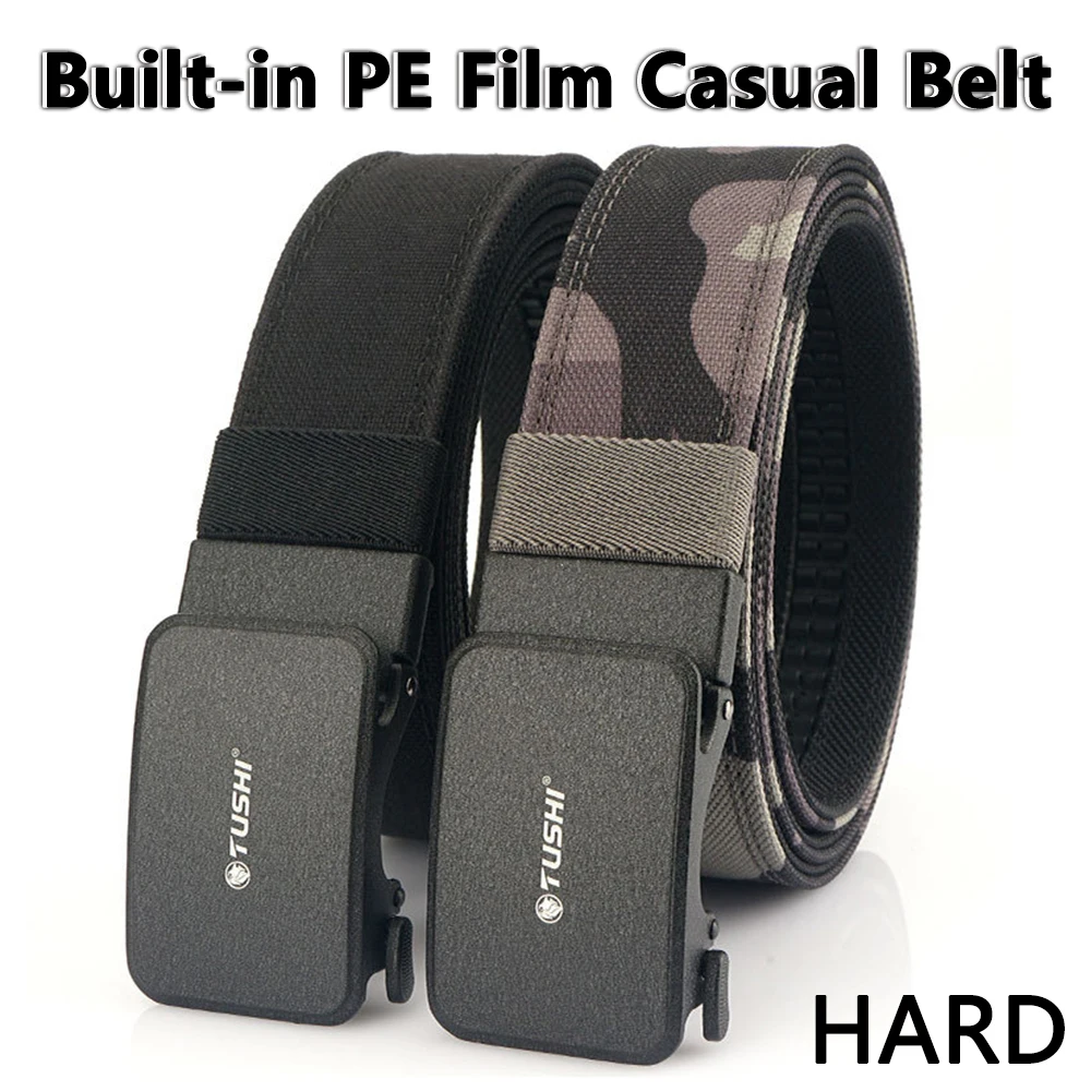 TUSHI New Hard Tactical Belt for Men Metal Automatic Buckle IPSC Gun Belt 1100D Nylon Military Belt Outdoor Sports Girdle Male