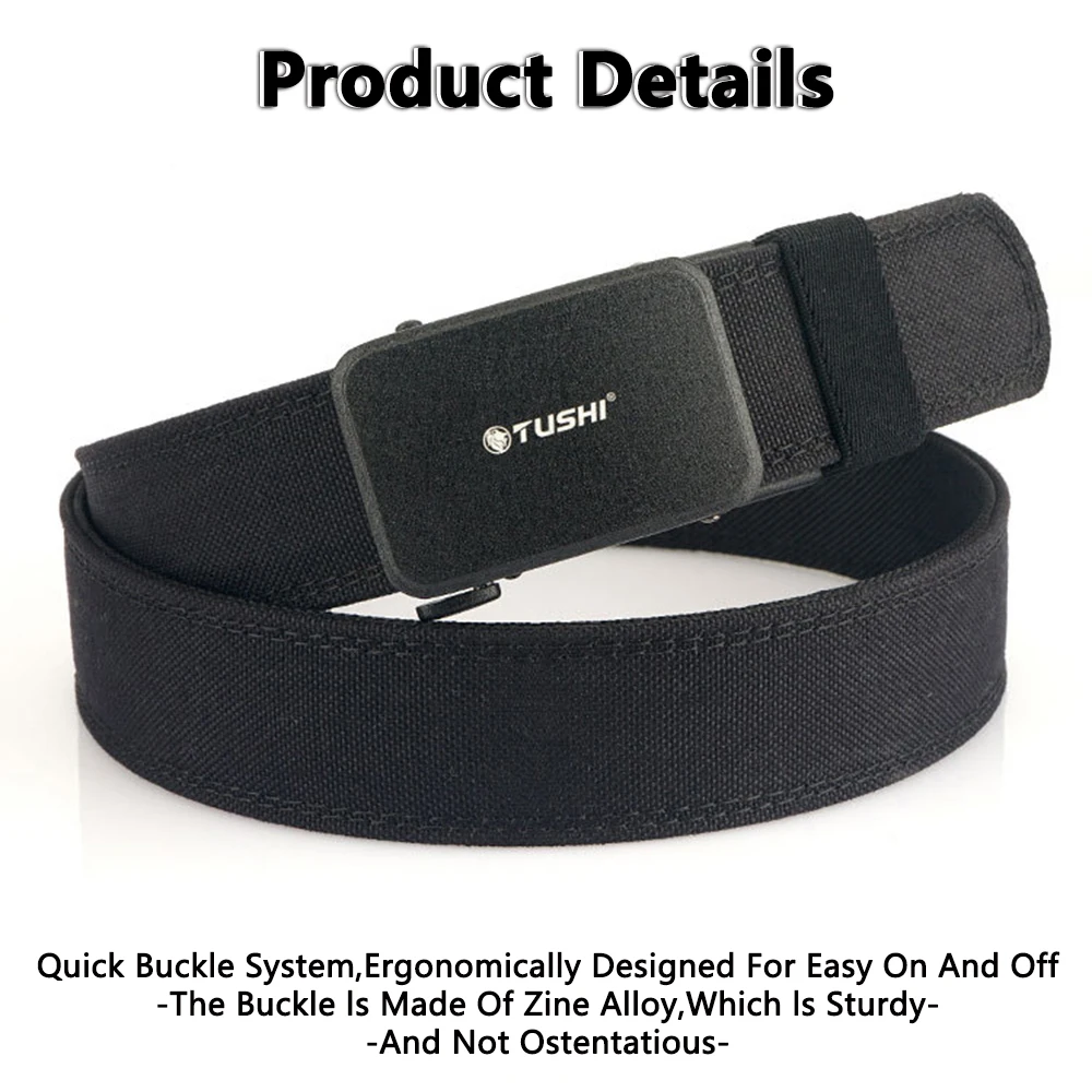 TUSHI New Hard Tactical Belt for Men Metal Automatic Buckle IPSC Gun Belt 1100D Nylon Military Belt Outdoor Sports Girdle Male
