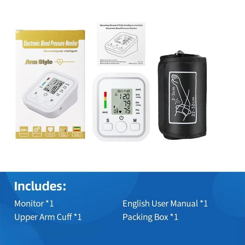 Spanish Voice Arm Automatic Blood Pressure Monitor BP Sphygmomanometer Pressure Meter Tonometer for Measuring Arterial Pressure