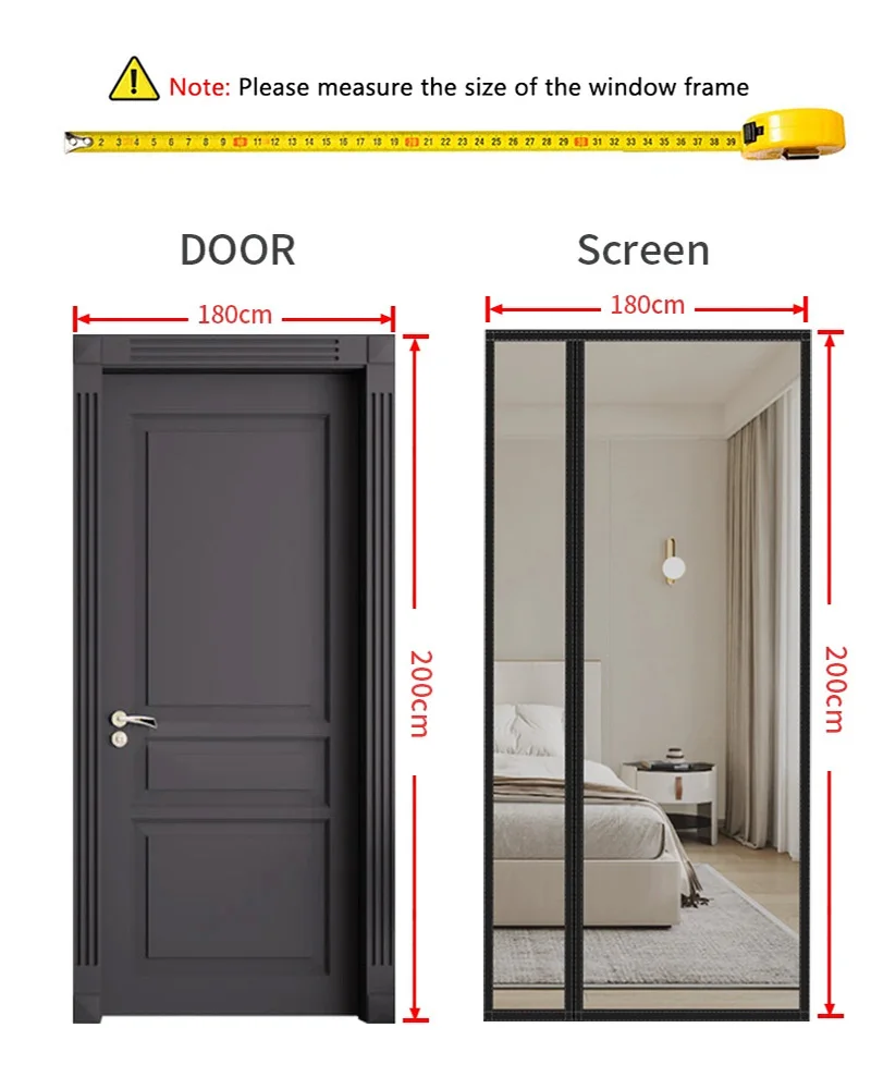 Black Side Opening Mosquito Proof Door Curtain, Magnetic Suction Design, Invisible Mosquito Proof, Self Installing Without Punch