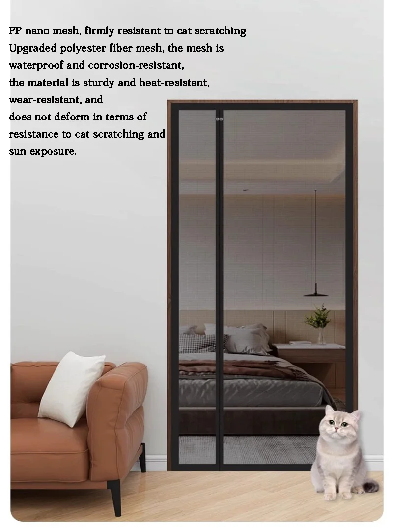 Black Side Opening Mosquito Proof Door Curtain, Magnetic Suction Design, Invisible Mosquito Proof, Self Installing Without Punch