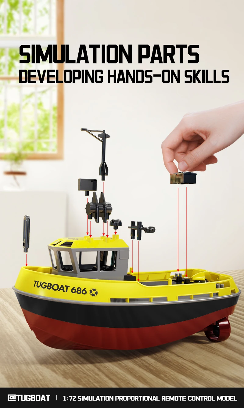 NEW 686 RC Boat 1/72 Powerful Dual Motor Wireless Radio Control Shipboat 2.4G Electric Remote Control Tugboat Model Toys for Boy