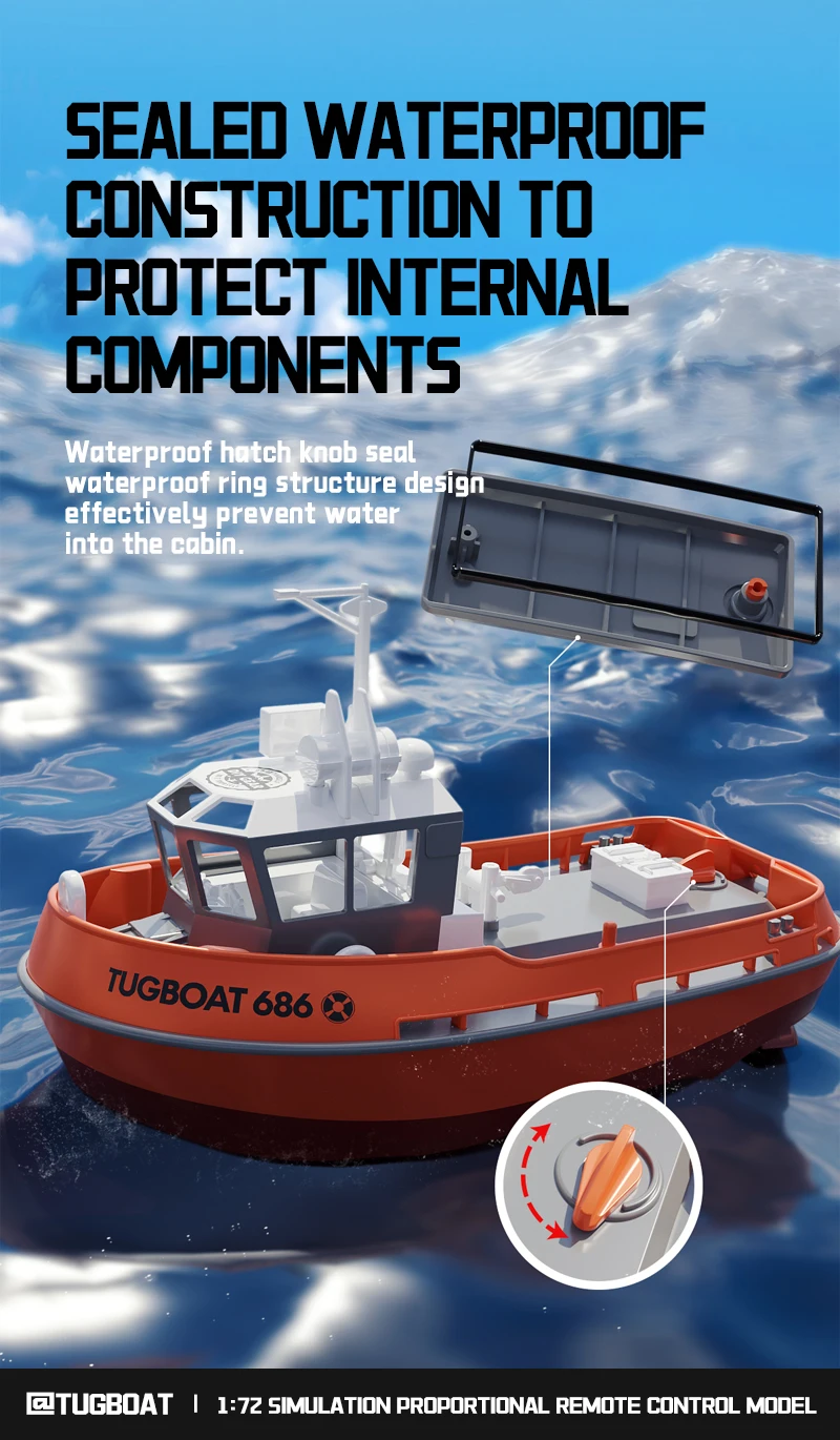 NEW 686 RC Boat 1/72 Powerful Dual Motor Wireless Radio Control Shipboat 2.4G Electric Remote Control Tugboat Model Toys for Boy