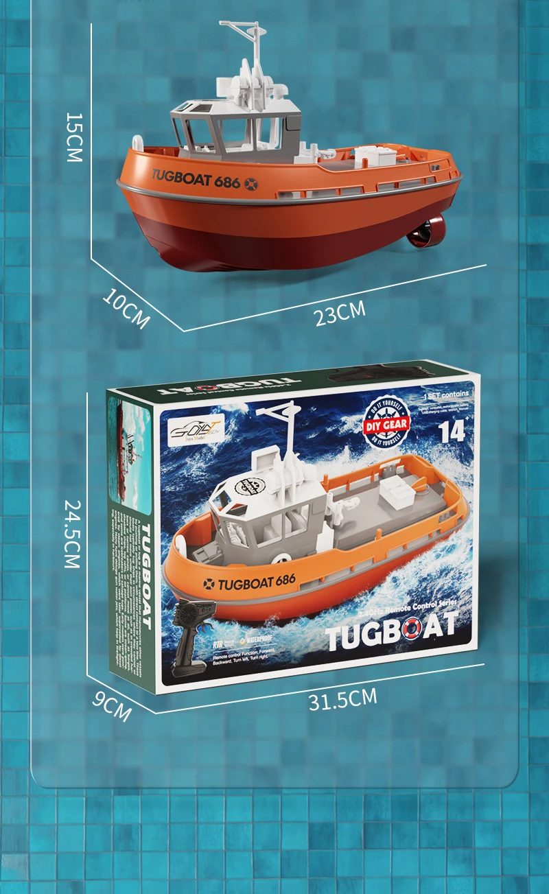 NEW 686 RC Boat 1/72 Powerful Dual Motor Wireless Radio Control Shipboat 2.4G Electric Remote Control Tugboat Model Toys for Boy