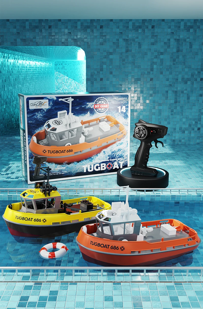 NEW 686 RC Boat 1/72 Powerful Dual Motor Wireless Radio Control Shipboat 2.4G Electric Remote Control Tugboat Model Toys for Boy