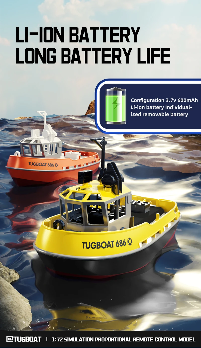 NEW 686 RC Boat 1/72 Powerful Dual Motor Wireless Radio Control Shipboat 2.4G Electric Remote Control Tugboat Model Toys for Boy