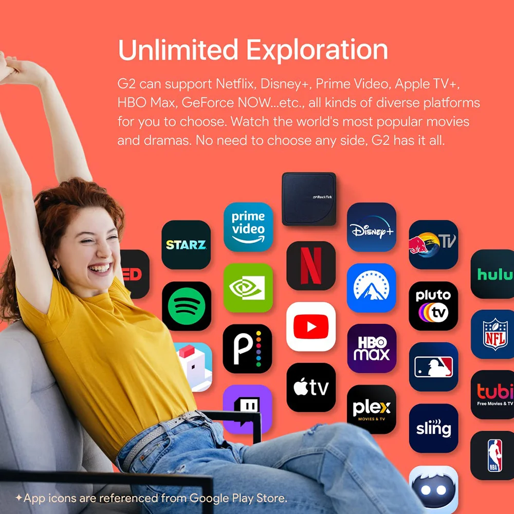 RockTek G2 NEXT S905X5M-J Google TV BOX Netflix Google Certified G2 Amlogic S905X4-K 4G 64G Support DTS Dolby Audio Dolby Vision