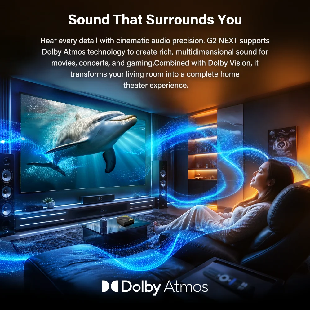 RockTek G2 NEXT S905X5M-J Google TV BOX Netflix Google Certified G2 Amlogic S905X4-K 4G 64G Support DTS Dolby Audio Dolby Vision