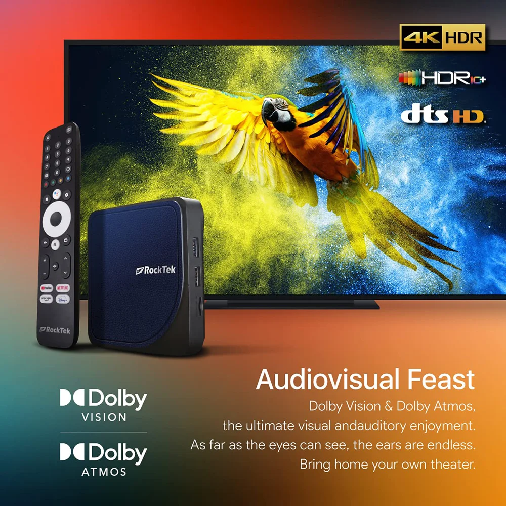 RockTek G2 NEXT S905X5M-J Google TV BOX Netflix Google Certified G2 Amlogic S905X4-K 4G 64G Support DTS Dolby Audio Dolby Vision