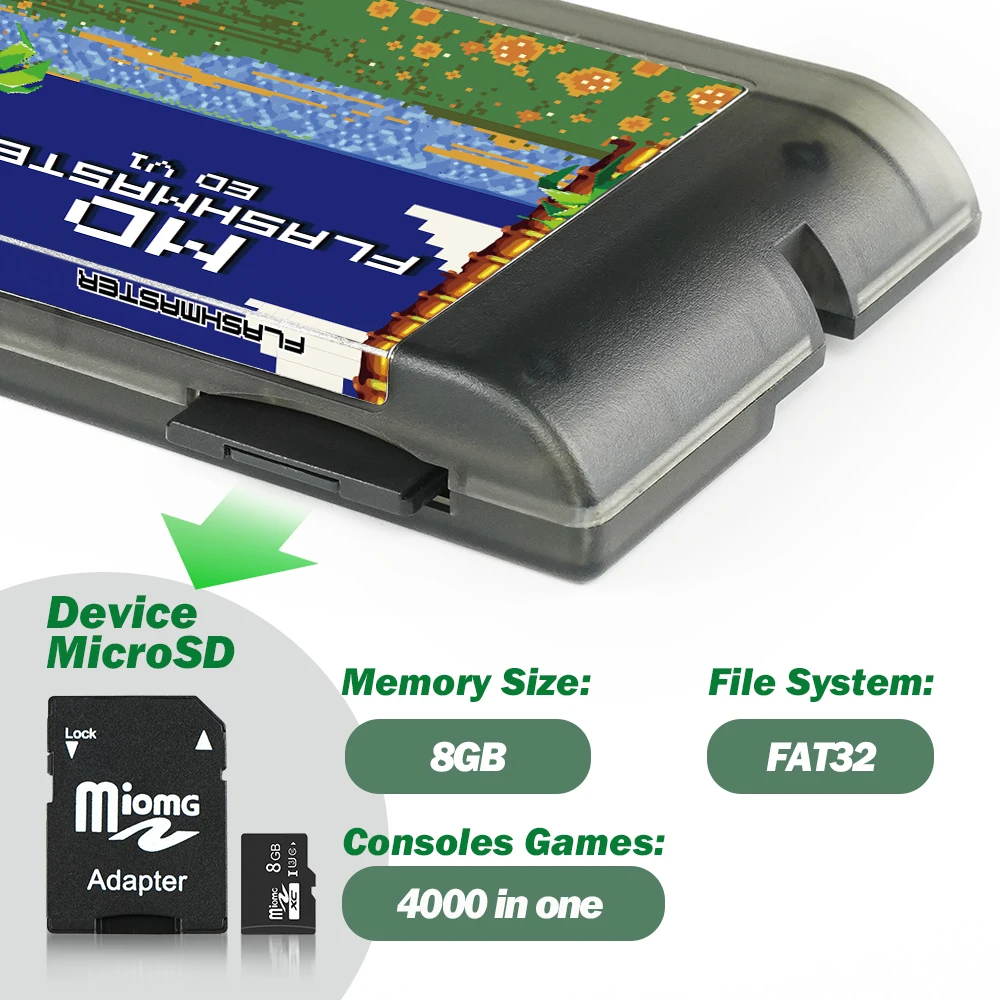 New 4000 In 1 Game Cartridge For Mega Drive MD Game Cassette With 8GB TF Card For Genesis Retro Game Console