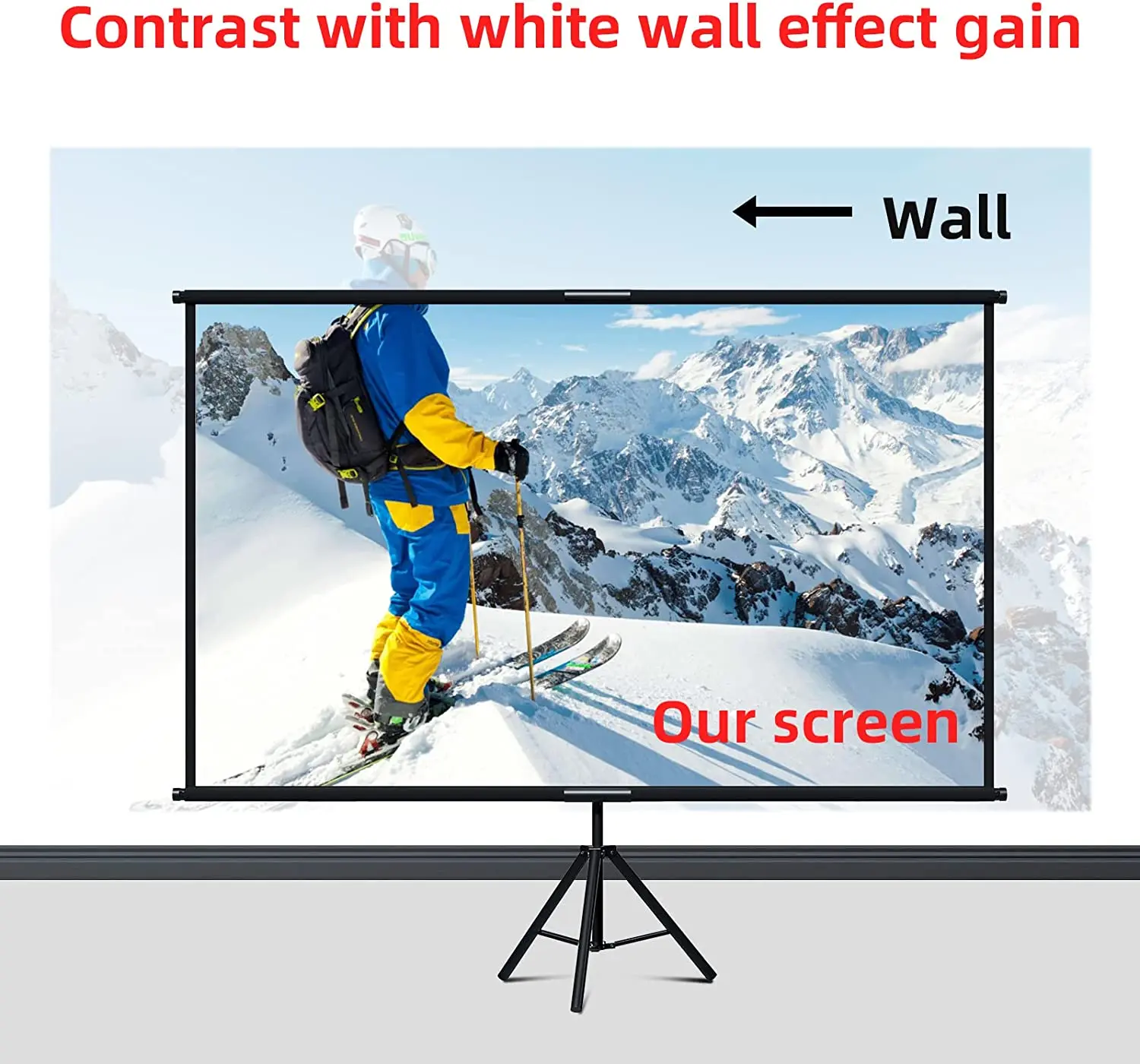 VEIDADZ Projector Screen With Stand Foldable White Wrinkle-Free 60-120 inch 16:9 Screen With Bag for Home Theater Indoor Outdoor