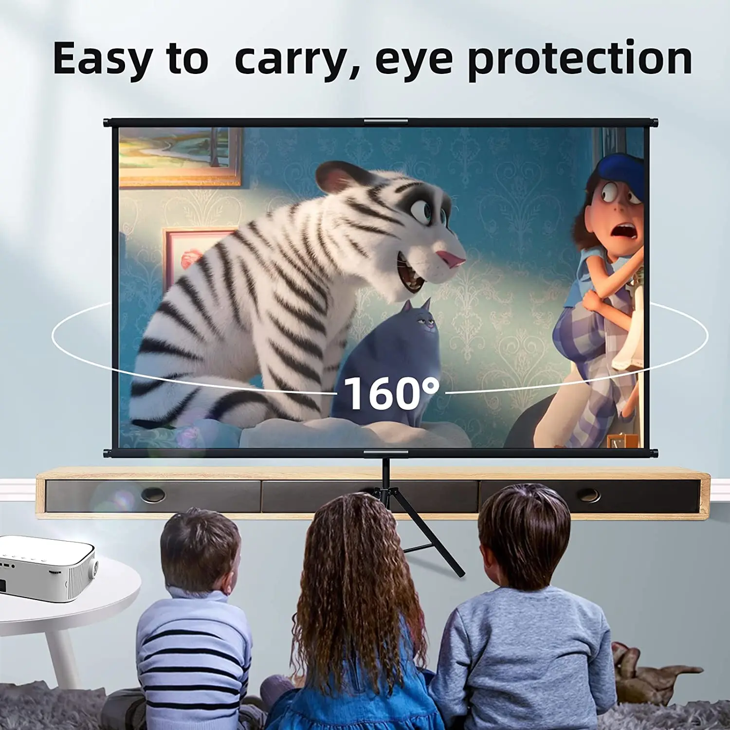 VEIDADZ Projector Screen With Stand Foldable White Wrinkle-Free 60-120 inch 16:9 Screen With Bag for Home Theater Indoor Outdoor