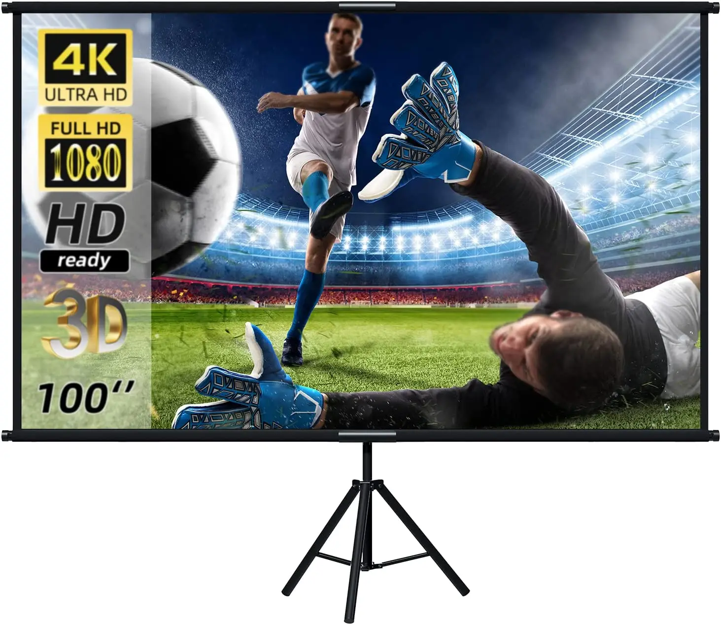 VEIDADZ Projector Screen With Stand Foldable White Wrinkle-Free 60-120 inch 16:9 Screen With Bag for Home Theater Indoor Outdoor