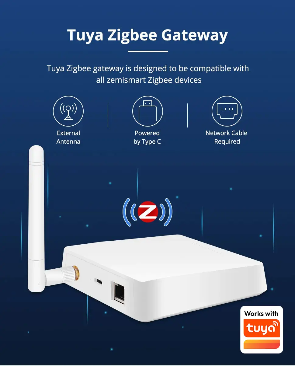 Zemismart Zigbee Hub with Antenna Smart Home Bridge Wired Gateway with Network Cable Work with Tuya Smart Life App