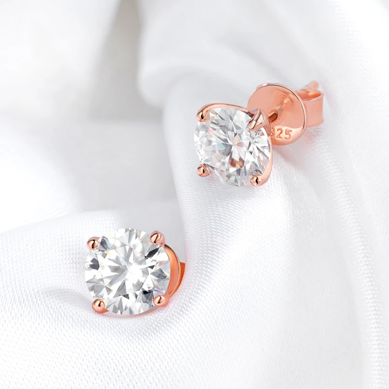 Smyoue 0.2-3CT Rose Gold Color Moissanite Stud Earrings for Women Sparkling Classic Wedding Lab Diamond Earring Pure 925 Silver