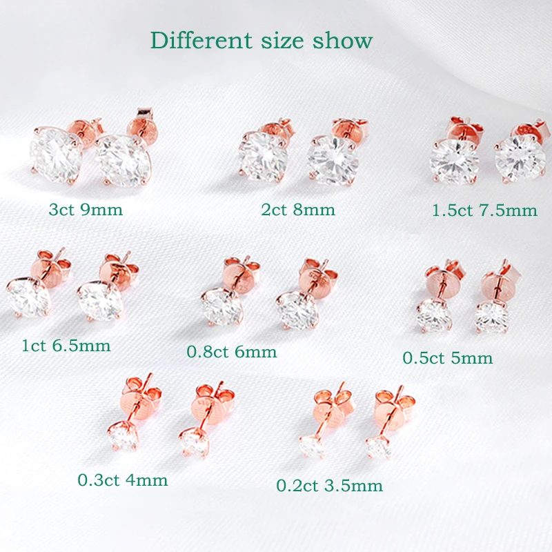 Smyoue 0.2-3CT Rose Gold Color Moissanite Stud Earrings for Women Sparkling Classic Wedding Lab Diamond Earring Pure 925 Silver