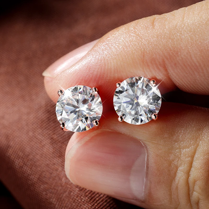Smyoue 0.2-3CT Rose Gold Color Moissanite Stud Earrings for Women Sparkling Classic Wedding Lab Diamond Earring Pure 925 Silver