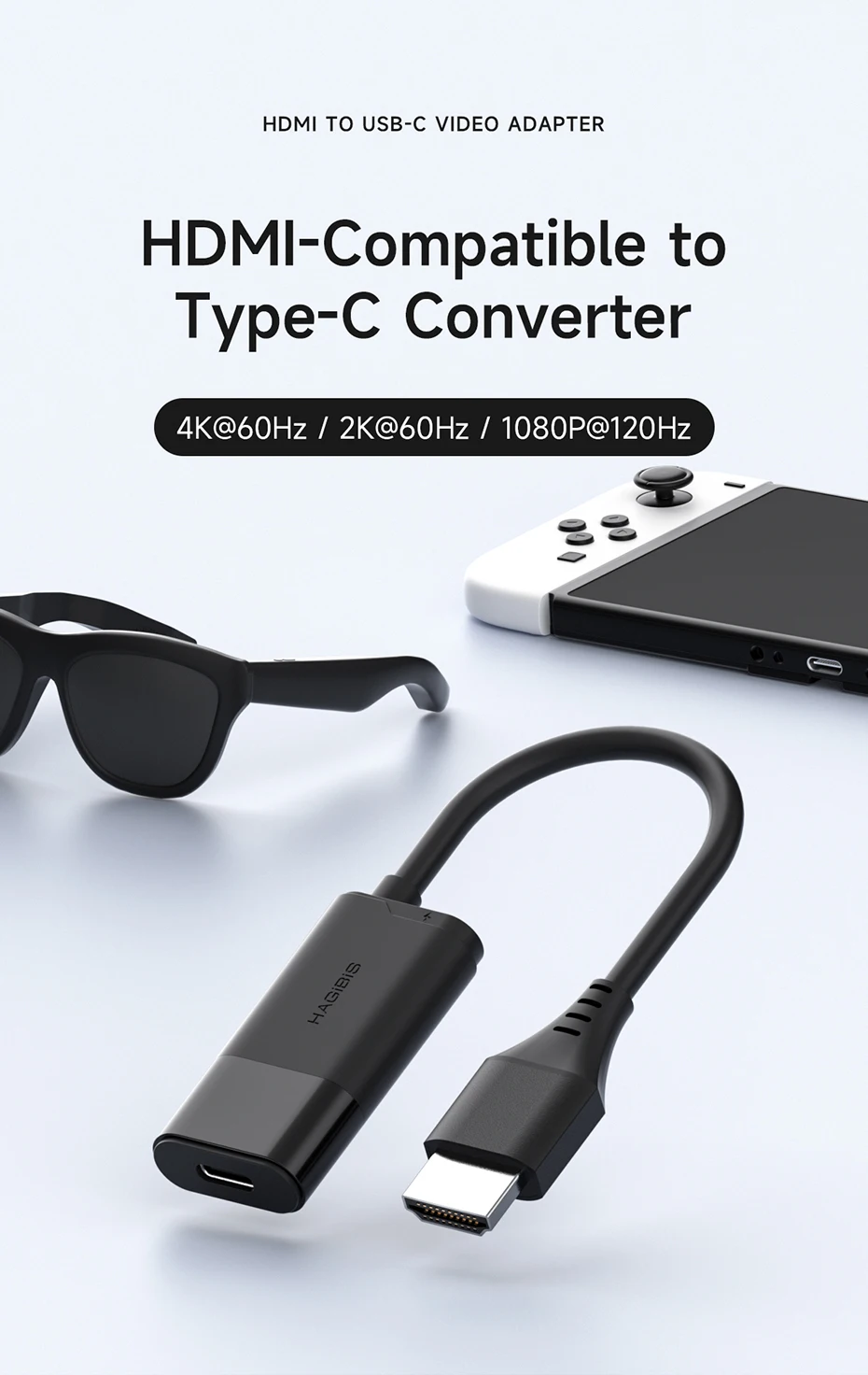 Hagibis HDMI to USB C Female Converter HDMI to AR Glasses Adapter Charge and Play For Switch PS5 Xbox Rokid/Xreal/Thunderbird