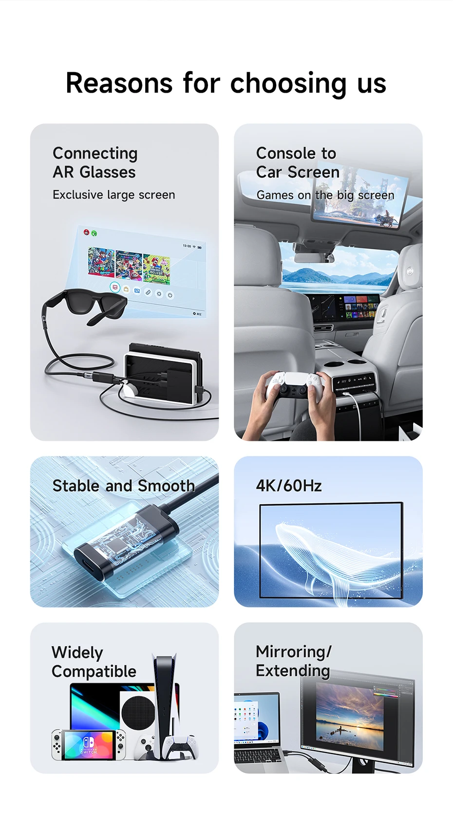 Hagibis HDMI to USB C Female Converter HDMI to AR Glasses Adapter Charge and Play For Switch PS5 Xbox Rokid/Xreal/Thunderbird