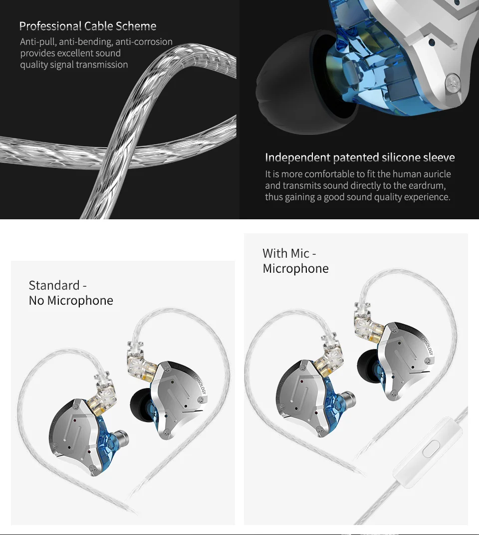 KZ ZS10 Pro Metal Headset 4BA+1DD Hybrid 10 drivers HIFI Bass Earbuds In Ear Monitor Headphones Sport Noise Cancelling Earphones