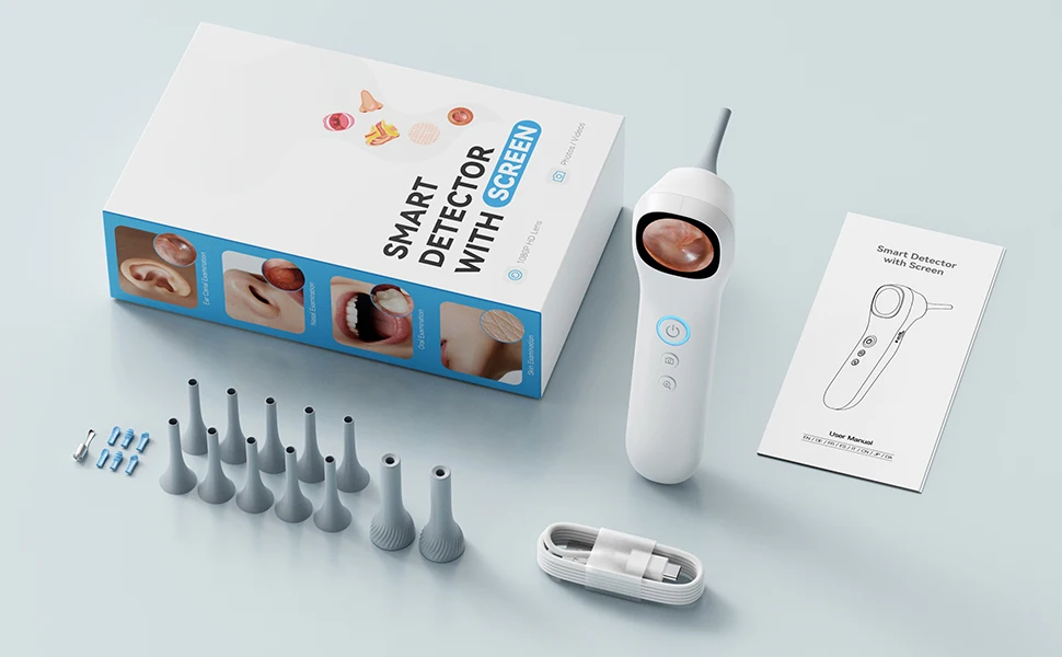 1080P HD Ear Camera 5-in-1 Smart Detector with Screen Ear Scoop Set 6 Replacement Ear Scoops 12 Replacement Check Heads Ear Tool
