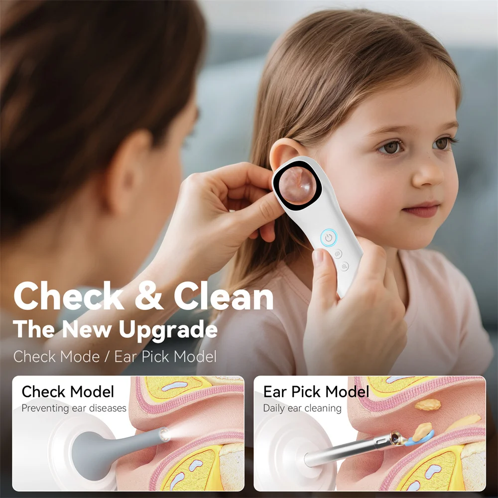1080P HD Ear Camera 5-in-1 Smart Detector with Screen Ear Scoop Set 6 Replacement Ear Scoops 12 Replacement Check Heads Ear Tool