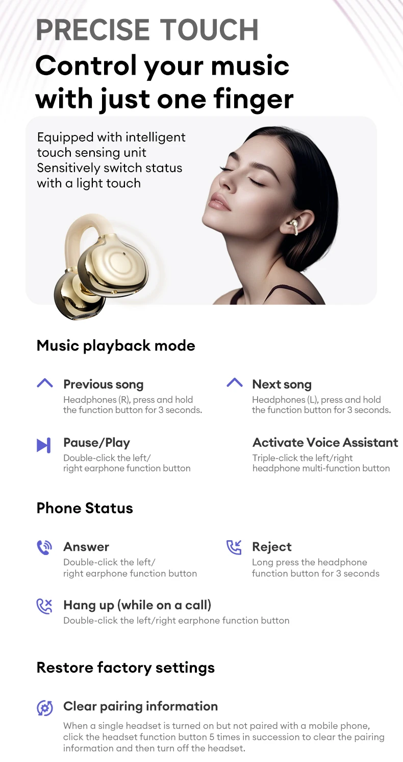Choice Lenovo LE302 OWS Ear Clip Earphones Wireless Bluetooth 6.0 Headset HD Call Earbuds Low Latency Gaming Headphones New