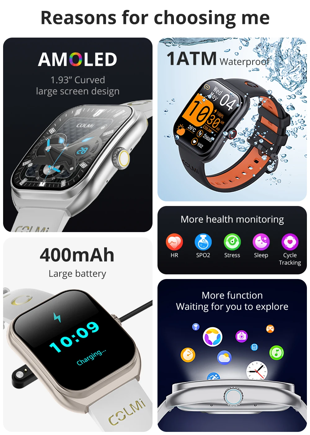 New COLMI P86 1.93" AMOLED Smartwatch Men Health Manager Bluetooth Call IP68 Waterproof Smart Watch Women For Xiaomi iOS Phone
