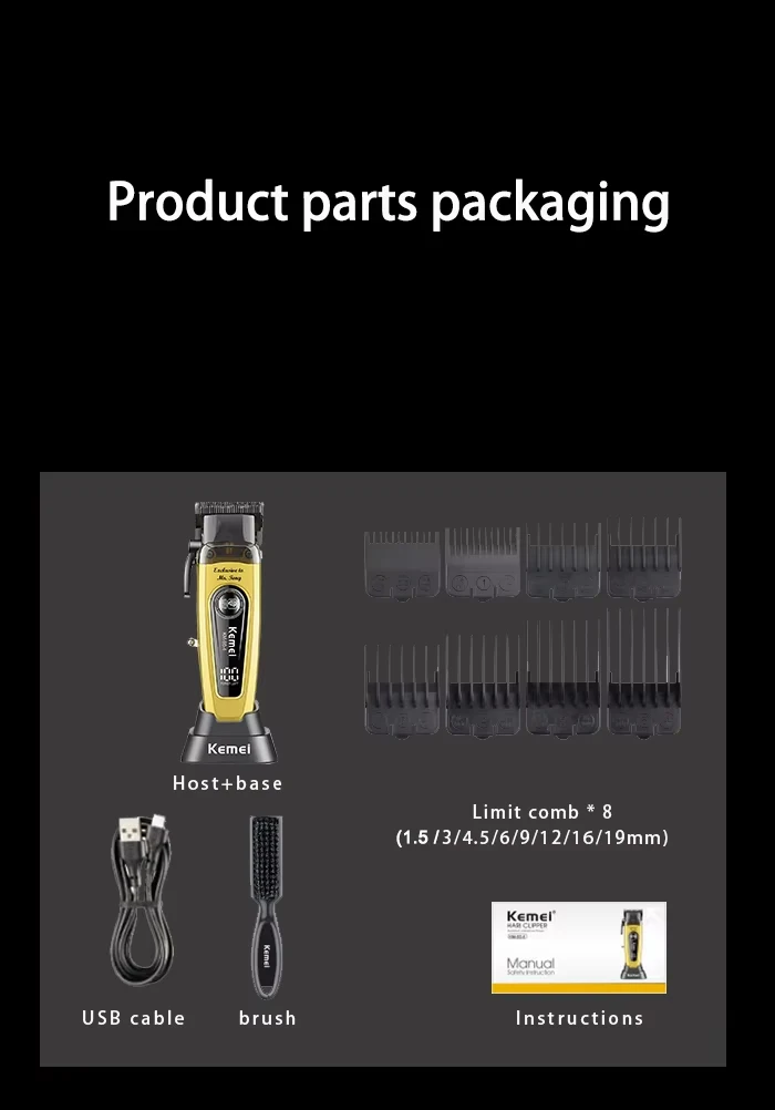 Kemei KM-90-4 Professional 11500 RPM Hair Clipper for Barbers Rechargeable Trimmers Brushless Motor Hair Cutting Machine for Men