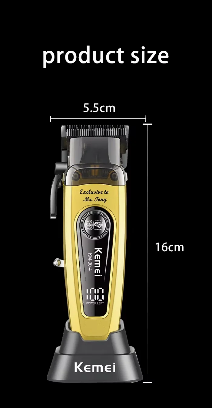 Kemei KM-90-4 Professional 11500 RPM Hair Clipper for Barbers Rechargeable Trimmers Brushless Motor Hair Cutting Machine for Men