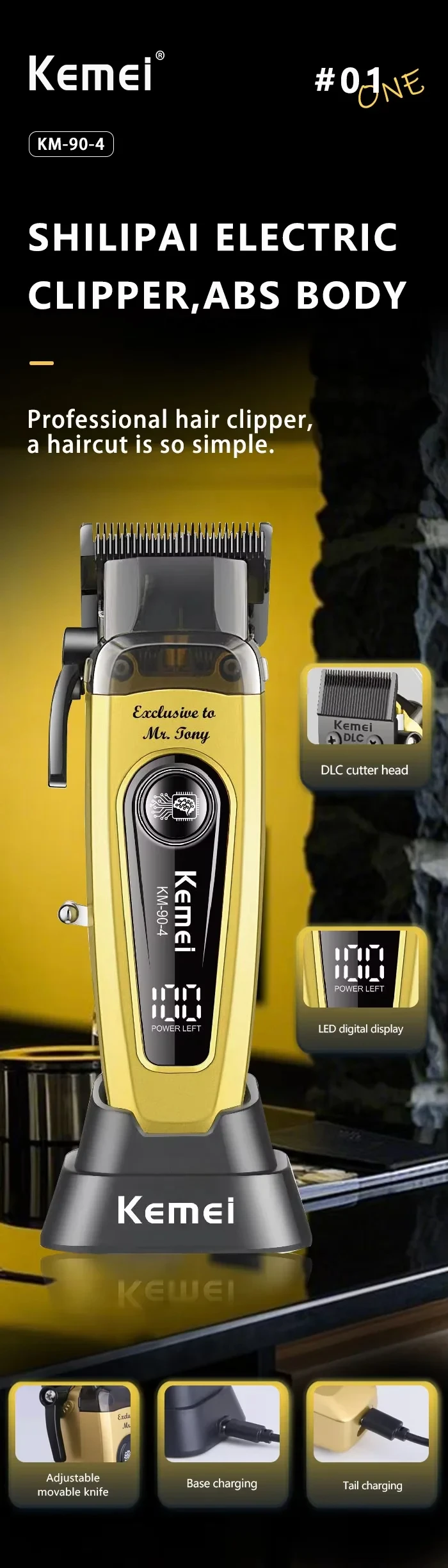 Kemei KM-90-4 Professional 11500 RPM Hair Clipper for Barbers Rechargeable Trimmers Brushless Motor Hair Cutting Machine for Men