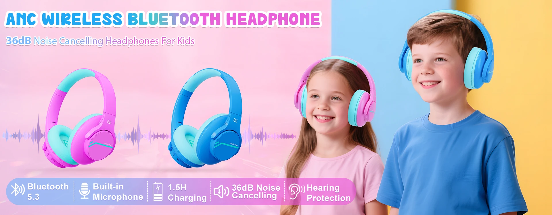 Kids Headphones Wired for School 85/94dB Volume Limiter Foldable Stereo Sound Headset with Mic for Kids Girls Learning Tablet PC